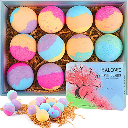 HALOViE 12 piezas Bombas de Baño Efervescentes Flotantes de Spa Baño de Burbujas Sales de Baño Aceites Esenciales Naturales Productos de Baño Imprescindibles Relajante de Cuerpo Set de Regalo