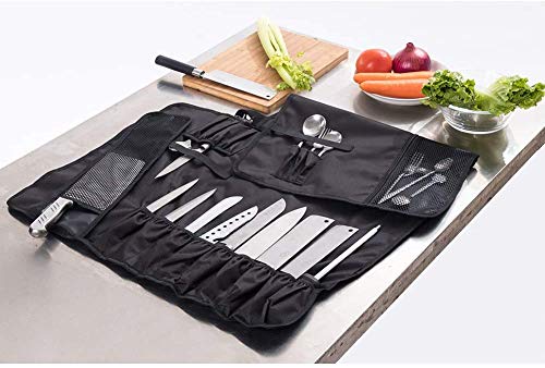 HANSHI Utilidad de Servicio Pesado 17 Ranuras, Cuchillo de Chef Bolsa de Rollo, Bolsa de Cuchillo portátil, Estuche de Almacenamiento con Correa para el Hombro