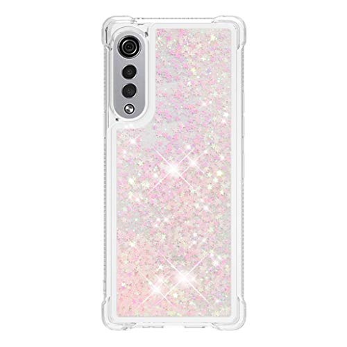 HAOTIAN Funda para LG Velvet 5G/4G Estuche, Glitter Liquida Cristal Ultradelgado Suave Silicona TPU Bumper Shockproof Carcasa para LG Velvet 5G/4G, Rosa Claro