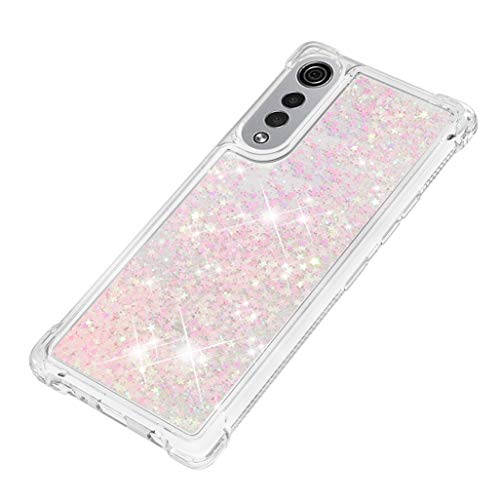 HAOTIAN Funda para LG Velvet 5G/4G Estuche, Glitter Liquida Cristal Ultradelgado Suave Silicona TPU Bumper Shockproof Carcasa para LG Velvet 5G/4G, Rosa Claro