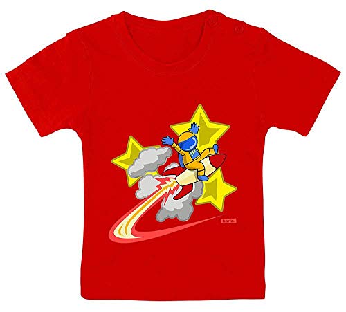 Hariz - Camiseta para bebé, diseño de astronauta en cohete, estrellas, astronauta espacial, incluye tarjetas de regalo de bomberos, color rojo, 15-24 meses/80-92 cm