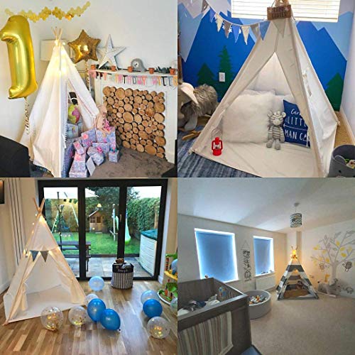 Haus Projekt Tienda Tipi para niños con Luces de Hadas, empavesado y Base Impermeable incluida - Tienda para Jugar e Imaginar, 100% algodón, para Interior / Exterior (Empavesado Rosado)