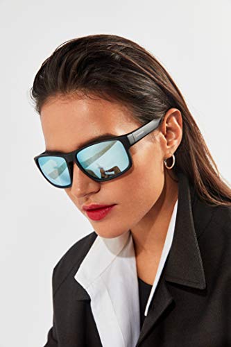 HAWKERS Gafas de Sol Deportivas Faster, para Hombre y Mujer, con Montura negra mate y lente cromada azul cielo con efecto espejo, Protección UV400