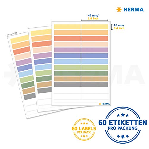 HERMA 15238 Rectángulo Permanente Multicolor 60pieza(s) - Etiqueta autoadhesiva (Multicolor, Rectángulo, Permanente, Papel, 46 mm, 10 mm)