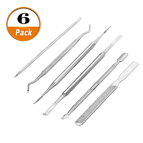 Herramienta de pedicura 6 en 1,Gancho Excavador para Pies,Acero Inoxidable Kit para Uñas Encarnadas Levantador y Lima,cutícula Pusher cortador Recortadora,Limas de uñas