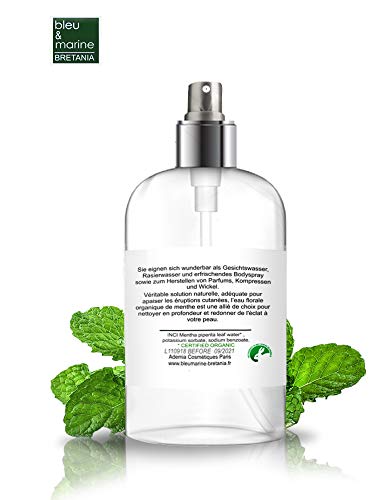 Hidrolato de Menta Piperita Ecológico Agua Floral Bio 100% Natural (500 ml spray) Loción Orgánica Piel Grasa Piel con Imperfecciones