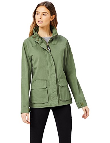 HIKARO Chaqueta con Cremallera Mujer, Verde (Khaki), 40 (Talla del fabricante: Medium)