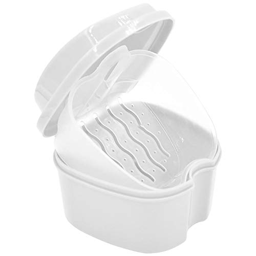 Hilai 1pc Prothèse dentaire Salle de Bain Boîte de Cas Soins Dentaires Faux Dents Stockage Boîte de avec Suspendu NET Conteneur(Blanc)