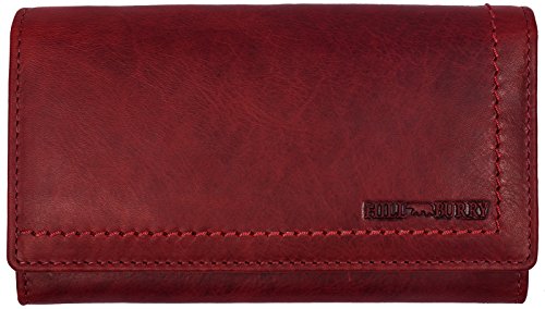 Hill Burry Cartera de Cuero para Mujer | Billetera - Monedero de Cuero Genuino con Aspecto Vintage | Mujeres - Hombre | XXL Largo Grande Capacidad (Rojo)