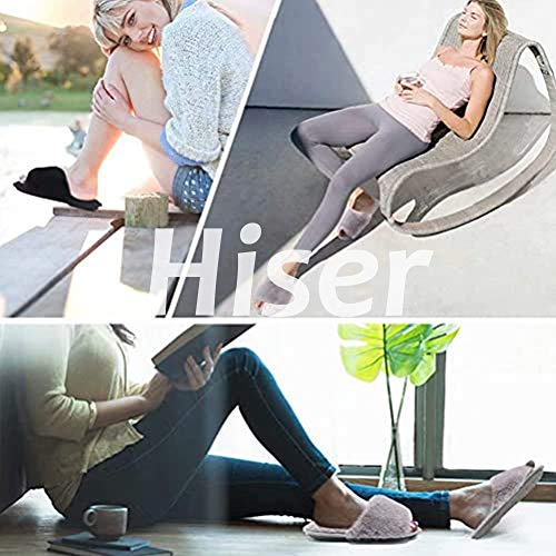 Hiser Zapatillas para Mujer, Puntera Abierta Peludas Pantuflas, Piel Sintética Zapatillas de Mujer, Antideslizante Zapato - Interiores y Exteriores (Talco para bebés,EU38-39/260)