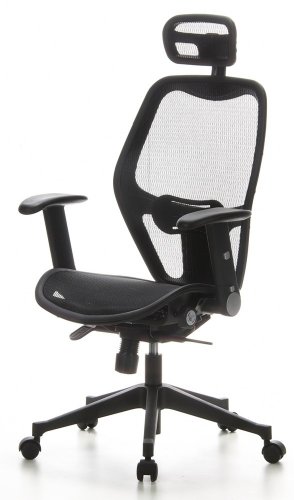 hjh OFFICE 653000 Silla de Oficina Air-Port Tejido de Malla Negro, apoyabrazos Plegables, Soporte Lumbar, apoyacabezas, inclinable, sillón Alta Gama