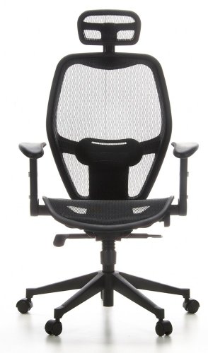 hjh OFFICE 653000 Silla de Oficina Air-Port Tejido de Malla Negro, apoyabrazos Plegables, Soporte Lumbar, apoyacabezas, inclinable, sillón Alta Gama