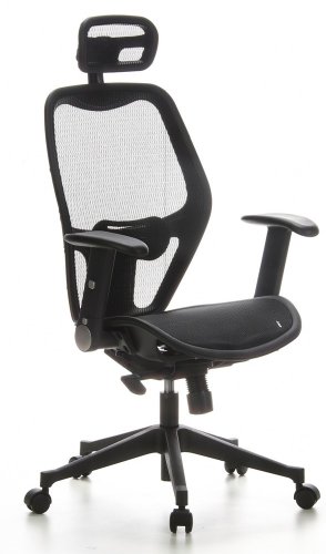 hjh OFFICE 653000 Silla de Oficina Air-Port Tejido de Malla Negro, apoyabrazos Plegables, Soporte Lumbar, apoyacabezas, inclinable, sillón Alta Gama