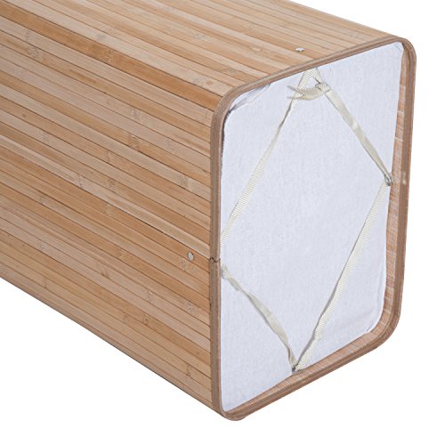 HOMCOM Cesto para Ropa Sucia Plegable con Tapa Cubo para Colada Cesta de Lavandería Rectangular Bambú 70L con Asas 40x30x60cm