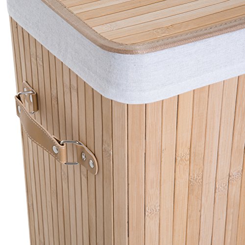 HOMCOM Cesto para Ropa Sucia Plegable con Tapa Cubo para Colada Cesta de Lavandería Rectangular Bambú 70L con Asas 40x30x60cm