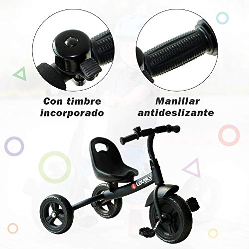 HOMCOM Triciclo para Niños más de 18 Meses con Timbre Guardabarros Rueda de Seguridad 74x49x55cm Negro