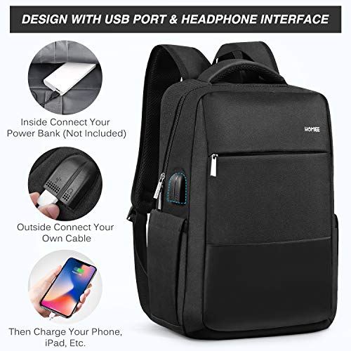 HOMIEE Mochila PC 13-15.6 Pulgadas, Mochila Hombre, Mochilas para Portátiles, Mochila de Trabajo Hombre, Mochila para Portátiles, Negro