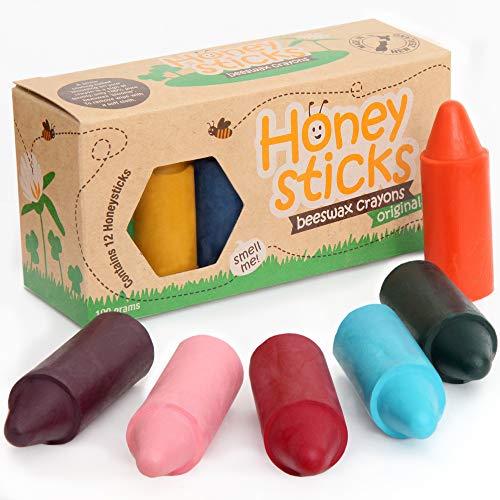 Honeysticks Ceras de Colores 100% Pura Cera de Abeja (12 Unidades) Naturales, No Tóxicas, Seguras para Niños, Hechas a Mano en Nueva Zelanda, para Mayores de 1 Año