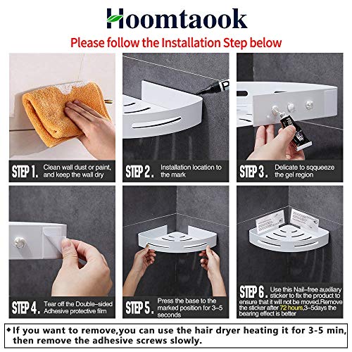 Hoomtaook Estanteria Ducha sin Taladros Accesorios Baño Sin Taladro Rinconera Autoadhesivo Aluminio Acabado Mate Estantes 1 Piezas Blanco