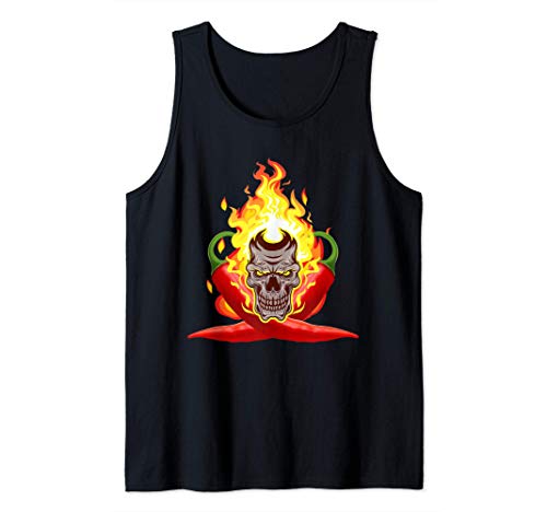 Hot Pepper Flaming Skull Spice Lover & Chili Head Camiseta sin Mangas