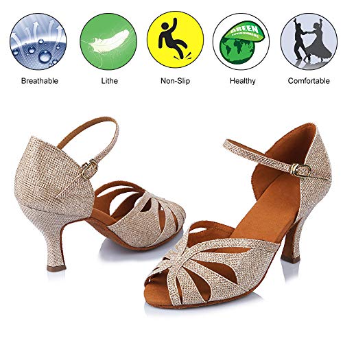 HROYL Zapatos de Baile para Mujeres y Niñas Latino de Diamantes de imitación Señoras Salsa Latina Tango Zapatos de Boda de satén,ESAF435024,Gold,37EU