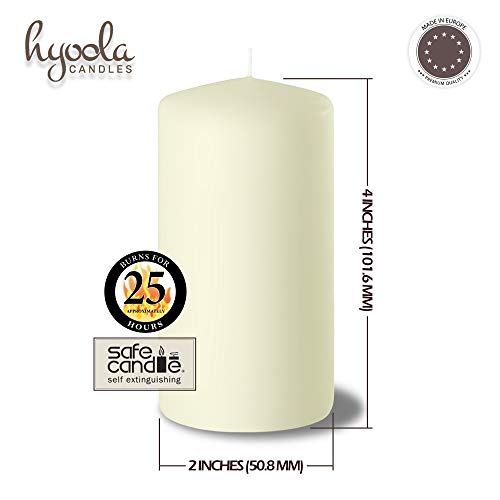 Hyoola Ivory - Velas de pilar sin perfume (5 x 10 cm, 4 unidades), color marfil