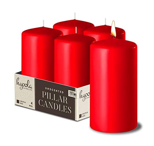 Hyoola Velas de pilar rojas de 2 pulgadas x 4 pulgadas – Velas sin perfume – Juego de 4 – Fabricado en Europa