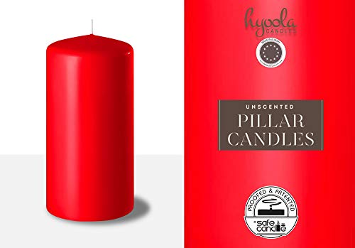 Hyoola Velas de pilar rojas de 2 pulgadas x 4 pulgadas – Velas sin perfume – Juego de 4 – Fabricado en Europa