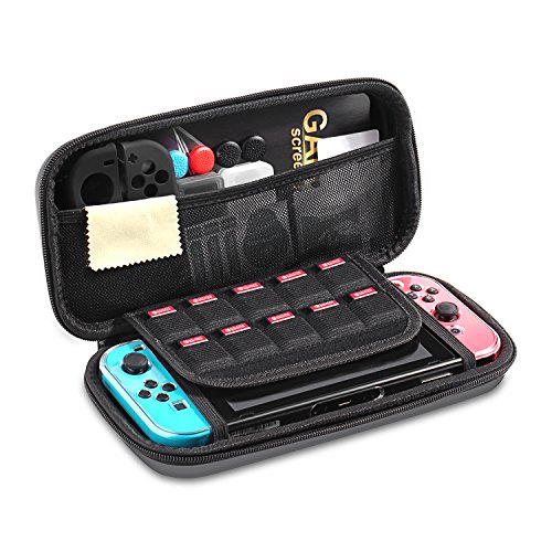 iAmer 11 en 1 Accesorios para Nintendo Switch, con Funda para Nintendo Switch+Funda Transparente+3 Protector de Pantalla+Funda de Silicona +4 Pulgar Grips+2 Estuche De Juegos+Paño de Limpieza