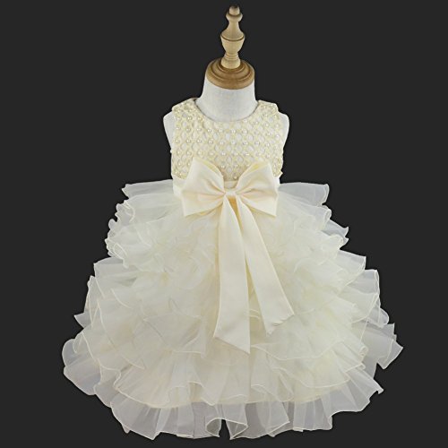 IEFIEL Vestido de Fiesta Boda Bautizo Comunion para Bebé Niña (3 Meses-4 Años) Vestido en Tutu de Vestido Princesa Elegante sin Mangas Verano Beige 9-12 meses