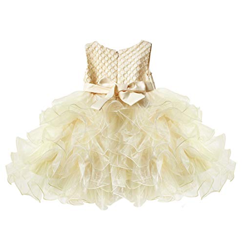 IEFIEL Vestido de Fiesta Boda Bautizo Comunion para Bebé Niña (3 Meses-4 Años) Vestido en Tutu de Vestido Princesa Elegante sin Mangas Verano Beige 9-12 meses