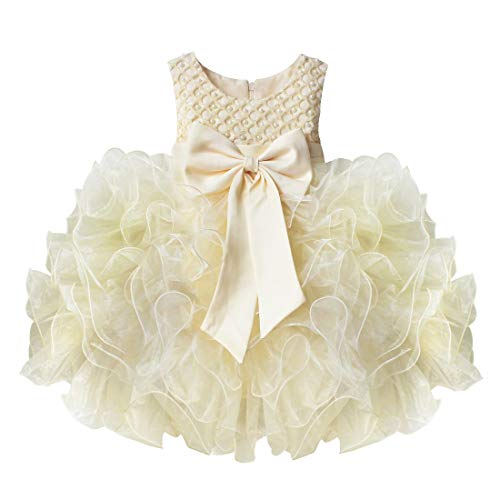 IEFIEL Vestido de Fiesta Boda Bautizo Comunion para Bebé Niña (3 Meses-4 Años) Vestido en Tutu de Vestido Princesa Elegante sin Mangas Verano Beige 9-12 meses