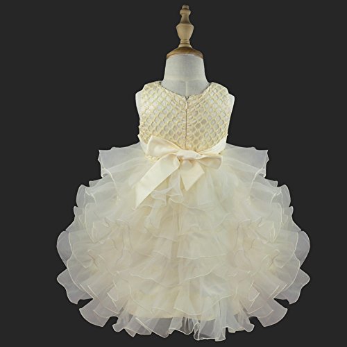 IEFIEL Vestido de Fiesta Boda Bautizo Comunion para Bebé Niña (3 Meses-4 Años) Vestido en Tutu de Vestido Princesa Elegante sin Mangas Verano Beige 9-12 meses