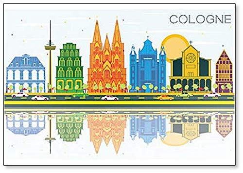 Imán para nevera con diseño de la ciudad de Colonia Alemania con construcciones de color y reflexiones