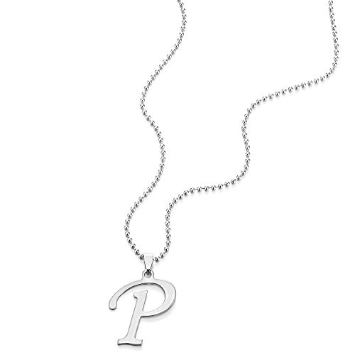 iMETACLII Grande Nombre Inicial Letra del Alfabeto P Colgante, Collar de Mujer Hombre, Acero Inoxidable, 60cm Cadena de Bolas