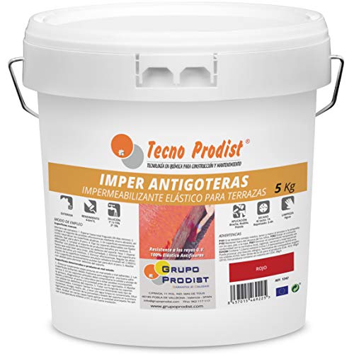 IMPER ANTIGOTERAS de Tecno Prodist - (5 Kg) ROJO Pintura Impermeabilizante elástica para Terrazas (A Rodillo o brocha)