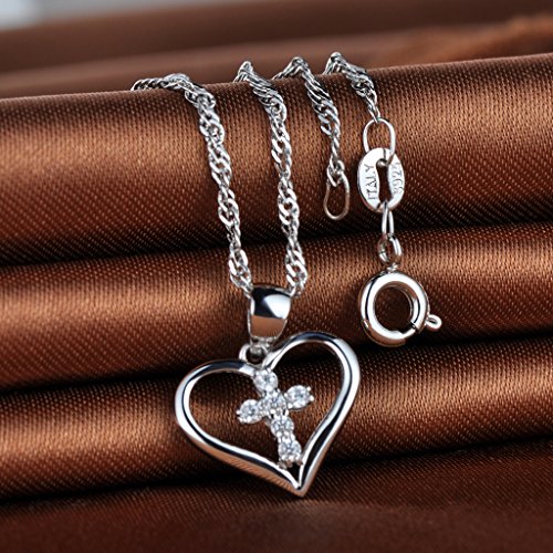 Infinite U Clasico Collares Cruz y Corazón Colgante de Plata 925 Circonita collar para las mujeres/niñas