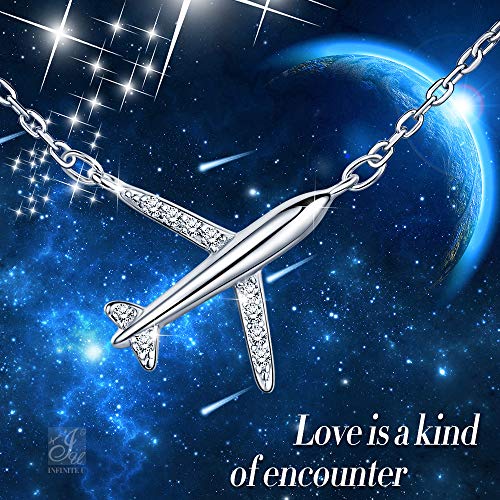 Infinito U - Collares Mujer Colgante Avion de Plata de Ley 925 con Circonita Cúbica, Idea Regalo Navidad para Mujeres Chicas