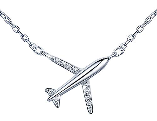 Infinito U - Collares Mujer Colgante Avion de Plata de Ley 925 con Circonita Cúbica, Idea Regalo Navidad para Mujeres Chicas