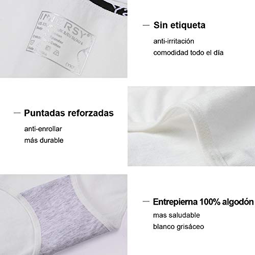 INNERSY Bragas Mujer Culotte de Algodón Braguitas Ropa Interior Cómoda y Sexy Pack de 6 (2XL-EU 46, 2Negro+2Blanco+2Gris)