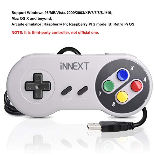 iNNEXT® 2x Classic USB Gamepad Retro Controlador USB de juegos SNES para Windows, PC, Mac y Raspberry Pi System