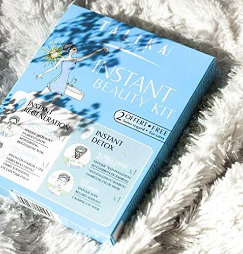 Instant Beauty Kit - Talika - kit esencial de belleza - Mascarilla hidratante con Bioenzimas + Parches para el contorno de los ojos + Mascarilla Bubble Bio-Detox + Mascarilla calmante para los ojos