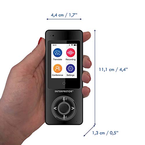 Interpretor®, Traductor de voz instantáneo, Traducciones precisas de calidad profesional, 75 idiomas, Pantalla táctil, Modo intérprete de Grupo, Bluetooth, Wi-Fi, Jack para Auriculares, negro, NTL2000