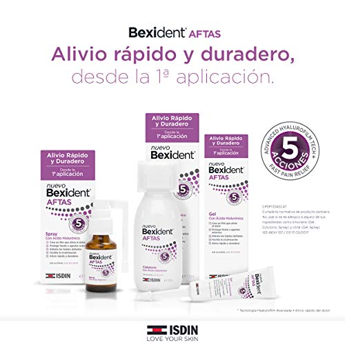 Isdin Bexident Aftas Gel con Ácido Hialurónico, Aftas Llagas Bucales, Alivio Rápido y Duradero desde la primera aplicacion 1 x 8ml