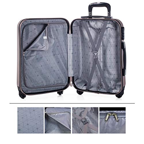 ITACA - Maleta Cabina de Viaje Rígida 4 Ruedas Trolley 55 cm ABS. Equipaje de Mano. Pequeña Práctica Cómoda y Ligera Low Cost Ryanair, Estudiante. 71150, Color Champagne