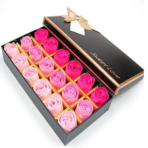 Itian 18pcs Rose Jabón Flor en Caja de Regalo, Fascinante Ramo de Rosas, Forma Bonita, Color del Gradiente (Rosa Roja)