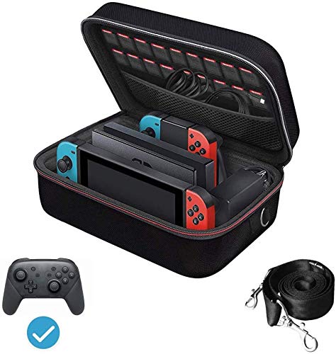 ivoler Funda para Nintendo Switch, Estuche Dura de Transporte, Carcasa Rígida de Viaje para Consola, Adaptador AC, Joy-con Grip, Strap Joy-con, 18 Cartuchos de Juegos y Otros Accesorios