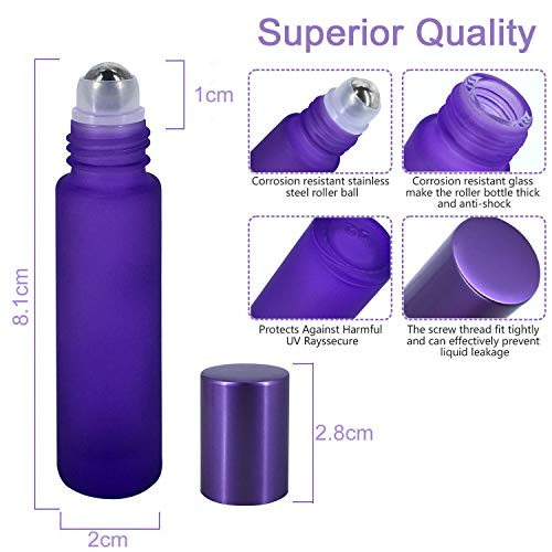 JamHooDirect - Botellas de 10 ml de aceites esenciales, vacías, recargables, de vidrio esmerilado colorido, con 1 abridor y 1 gotero, perfectas para aromaterapia, fragancia, perfume (color morado)