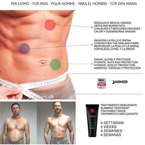 J.ARMOR ABDOMEN Crema Gel Hombre Mujer | Quemador de grasa termogénico | Adelgazante | Celulita | Biológico Carnitina Cafeína Algas bioactivas | Definición de músculo y abdomen. 200ml Hecho en Italia