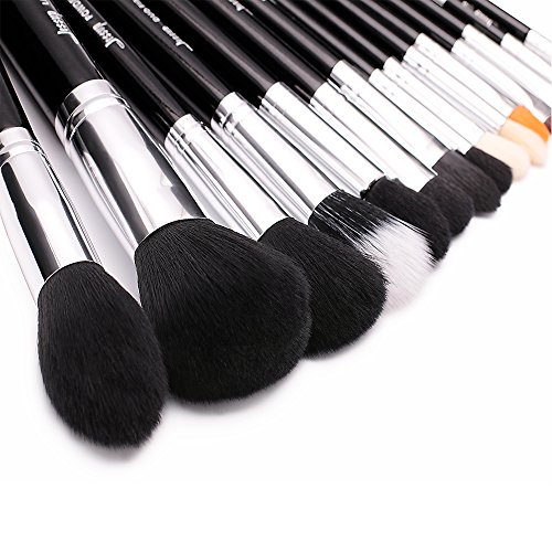 Jessup® - Juego de brochas de maquillaje, 15 piezas, brochas de maquillaje, maquillaje de base, base de polvo, sombra de ojos, delineador de ojos, brochas de labios (negro/plata) T092